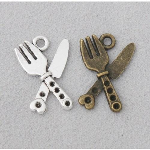 RAINXTAR Fashion Vintage Alloy Knife and Fork Charms Utensils Basy Charms 14*21mm 100pcs AAC693