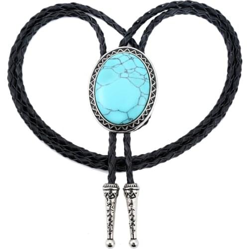 Western denim polo tie natural turquoise zinc alloy tie mens high-end tie