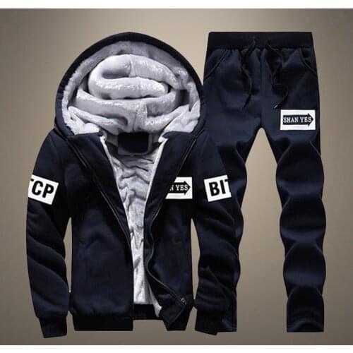 Mens Set Printed Tracksuit Casual Fleece Sportswear Winter Warm Sweatsuit Male Hooded Jacket + Sportpants Set Mens Clothing 4XL