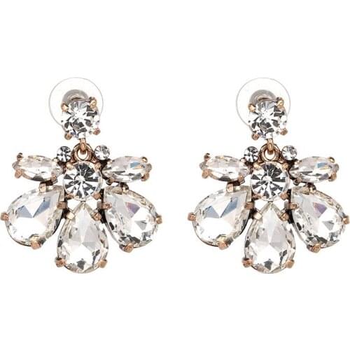 New 2018 Blue White Flower Rhinestone Earring Brincos Fashion Crystal Stud Earrings For Women Vintage Birthday Wedding Jewelry