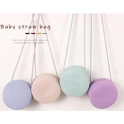 Newest Arrival Kids Girls Cute Straw Messenger Bag Solid Color Single-Shoulder Bag Round Straw Bag for Birthday Gift
