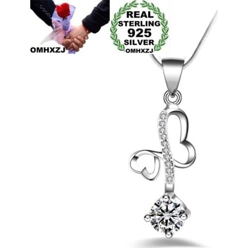 OMHXZJ Wholesale Personality Fashion OL Woman Gift Butterfly White Amethyst AAA Zircon 925 Sterling Silver Pendant Necklace NC84