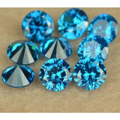 Sale 1~4mm AAAAA Dark Acquamarine Round Shape CZ European Machine Cut Sea Blue Synthetic Gems Cubic Zirconia Stone For Necklaces