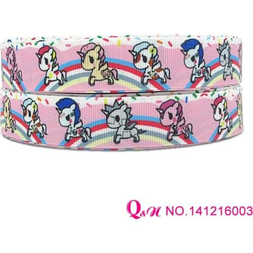 Q&N ribbon/OEM 7/8inch 22mm 141216003 unicorn with rainbow printed grosgrain ribbon 50yds/roll for children toy