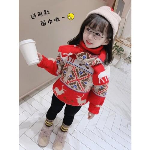 Girls Christmas Sweater Fall Winter New Foreign Trade Childrens Cartoon Printing Knitted Pullovers Baby Kids Cute Knitwear P349