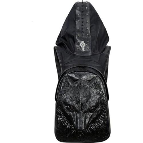 Wolf head backpack pu leather shoulder bag men and women 3d Wolf head personality travel backpack high quality