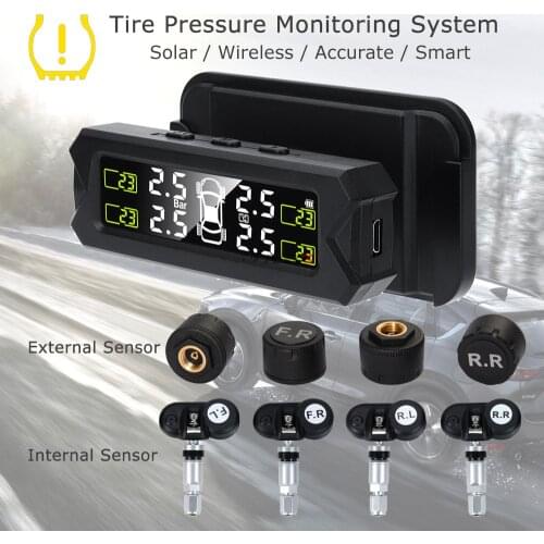 Car TPMS Tire Pressure Monitoring System Save Fuel Auto Security Alarm Solar Power Temperature Warning Tyre Tire Pressure Sensor