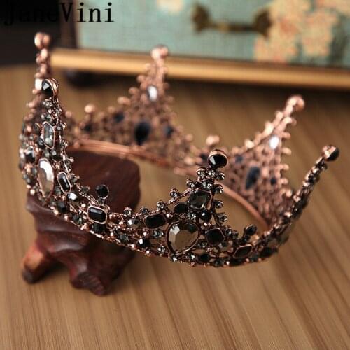 JaneVini Baroque Hair Jewellery Crown Crystal Bride Wedding Hair Piece Queen Prom Party Rhinestone Headwear Metal Bride Headband