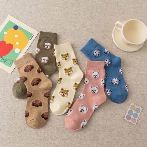 Funny woman socks cute candy color dog head pattern cartoon socks Korean style fashion trend personality sports socks