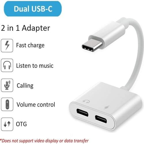 2-in-1 USB Type C Headphone Charger Adapter Support Fast Charging For Google Pixel Samsung One Plus Mac Book iPad