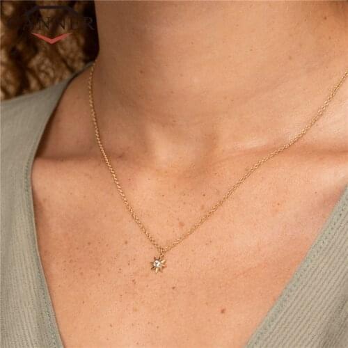 Minimalist Anise Star 925 Sterling Silver Chain Necklace Women Gold Silver color Zircon Pendant Necklace Fashion Jewelry Gift