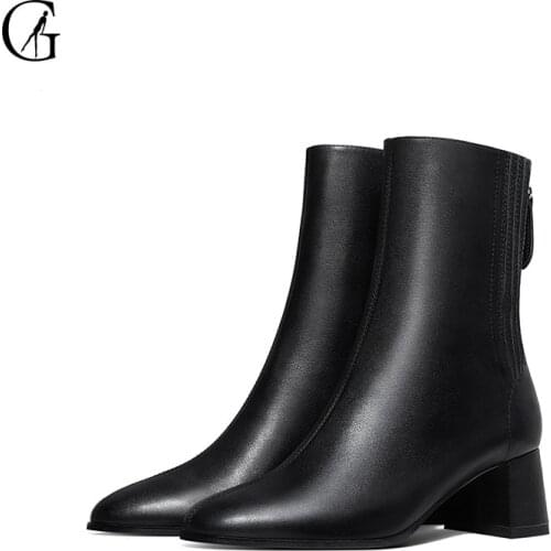 GOXEOU Womens Mid-Calf Boots PU Matte Black Round Toe Thick Heel Back Zipper Casual Fashion Office ladies Shoes Size 34-40