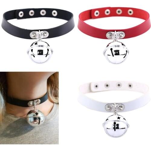 Black Goth choker necklace for women punk leather choker with bell statement chocker 2018 fashion Collar jewelry Street dance