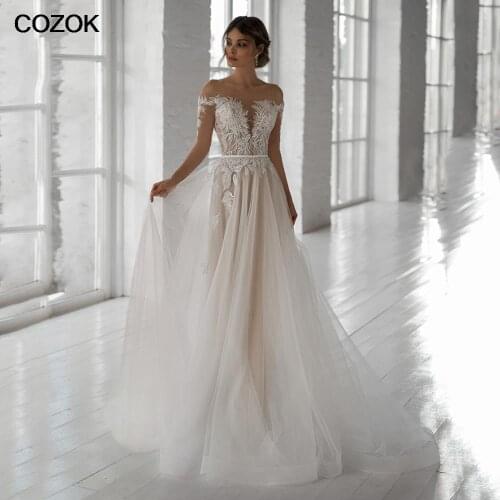 A-Line Wedding Dress Off The Shoulder Long Sleeves Bridal Gown Lace Appliques Beading Tulles Brides Dress Vestido de novia