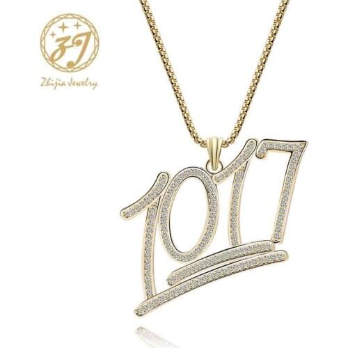 Zhijia luxury rhinestone crystal number "1017" pendant necklace for women men chain/pendant/penadnt necklace