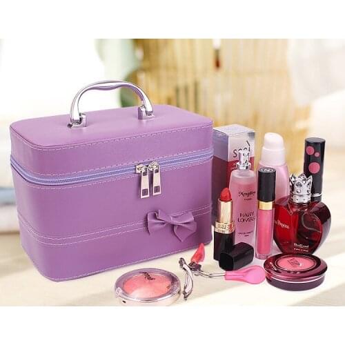 1PC PU Leanther Korean Bow Tie Cosmetic Storage Box Make-up Case with Mirror Portable Travel Organizer Container OK 0561