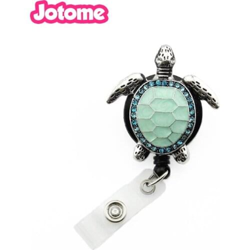 10pcs/lot free shipping green tortoise ID Badge Holder reel brooch