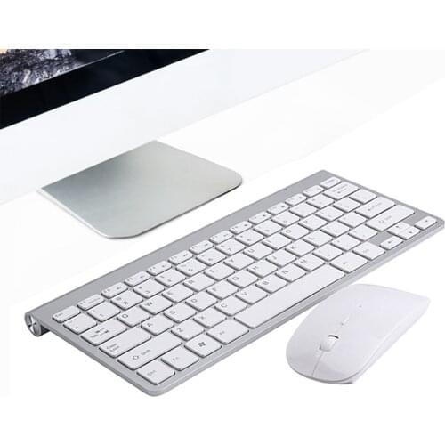 2.4Ghz Ultra-Thin Wireless Keyboard and Mouse Combo with USB Receiver Mouse Keyboard Set for Apple PC(Silver)