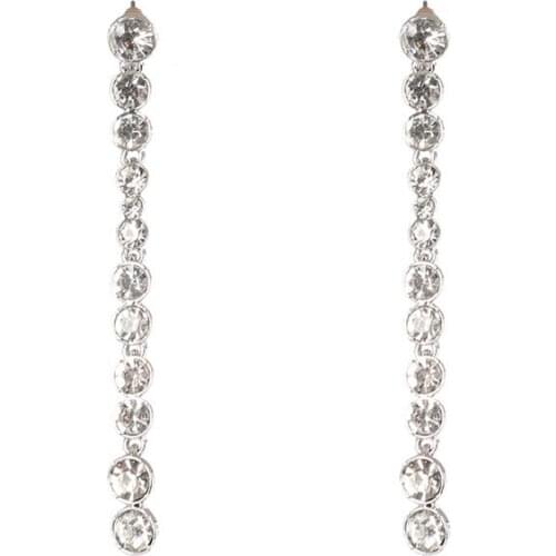 2021 Ins Rhodium Bling Rhinestone Long Tassel Piercing Earrings Trendy Korean Fashion Women Chic Party Jewelry