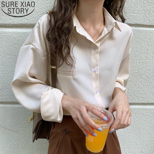 Vintage Long Sleeve Blouse Women Blusas Mujer De Moda 2021 Fall Temperament Solid Loose Office Lady Chiffon Shirts Tops 12347
