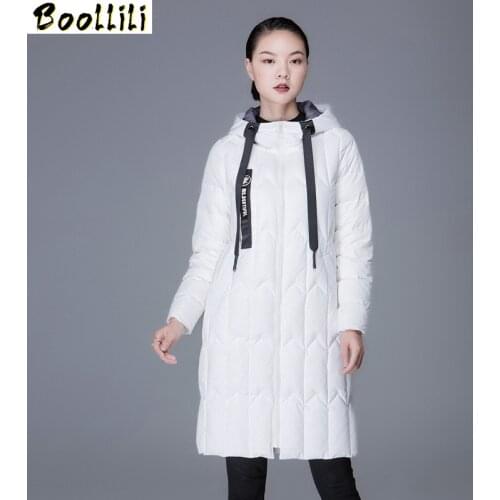 Boollili 2020 Down Jacket Woman Hooded Winter Long Coat White Duck Down Light Puffer Jacket Yellow Coats Manteau Femme