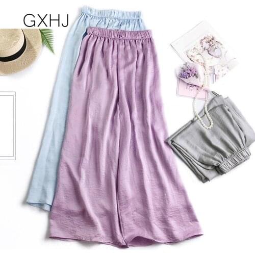 Women slik pants summer Trousers wide leg Loose pants Comfortable cupro stylish pants 6 color plus size LHJ074