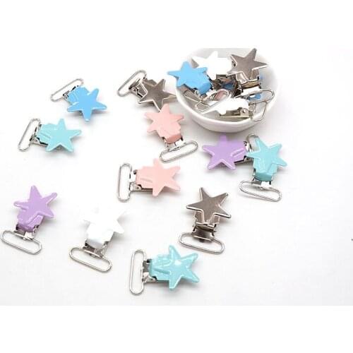 Chenkai 5PCS 1'' 25mm Star Metal Suspenders Dummy Pacifier Soothers Holder Clips For DIY Baby Teething Chains Toy Accessories