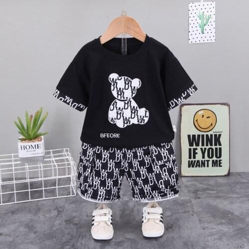 Childrens clothing boys summer suit new childrens clothes boy plaid bear summer short set