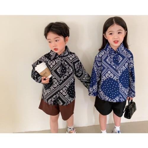 Spring Children Retro Cute Cotton Floral Shirts Unisex Kids Casual Long Sleeve Shirt For Boys And Girls Tops