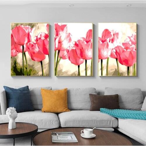 GATYZTORY 3PC Frame Painting By Numbers Modern Home Wall Art Picture Flowers Paint By Numbers For Home Decors