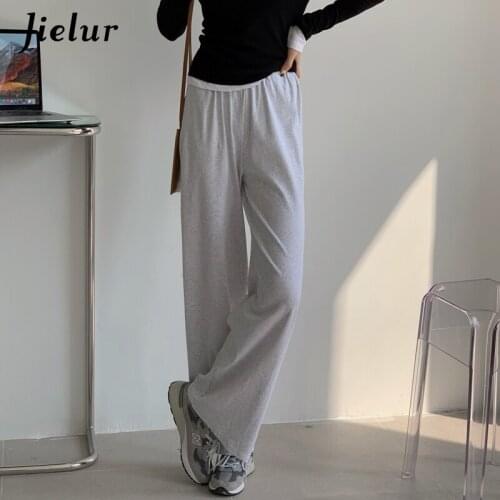Jielur New Wide Leg Pants Female Solid Color Spring Trousers Women Streetwear Sweatpants Black Gray Simple Casual Pants Pantalon