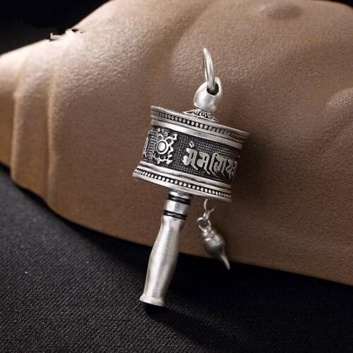 Original Handmade Tibet Buddhist pendants 100% pure 925 Sterling Silver Prayer wheel Pendant for women Jewelry