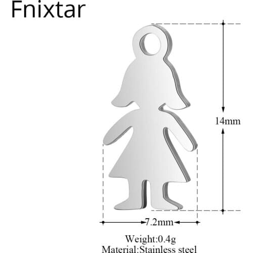 Fnixtar 50pcs/lot DIY Metal Charms Stainless Steel Lovely Girl Mini Metal Charm Pendant 7.2*14mm Wholesale Jewelry Accessories