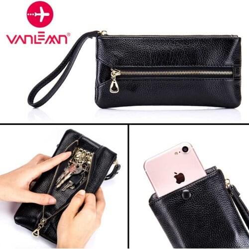 Fashion Genuine Leather Men Key Holder Coin Purse Female Keys Case Organizer Housekeeper Zipper Wrist Wallet Women Clutch Bag