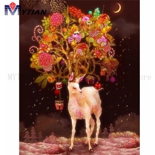 MYTIAN 5D DIY Diamond Painting Lovely Deer,Tree Decorated Antlers,3d Diamond Embroidery Full Square Round Drill Paint Home Decor