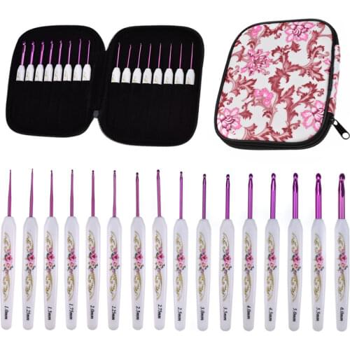 KOKNIT 16pcs Crochet Hooks Set Mix 1.0-6.0mm Aluminum Crochet Needles Knitting Hook Needles with Case For Women Mom Gift
