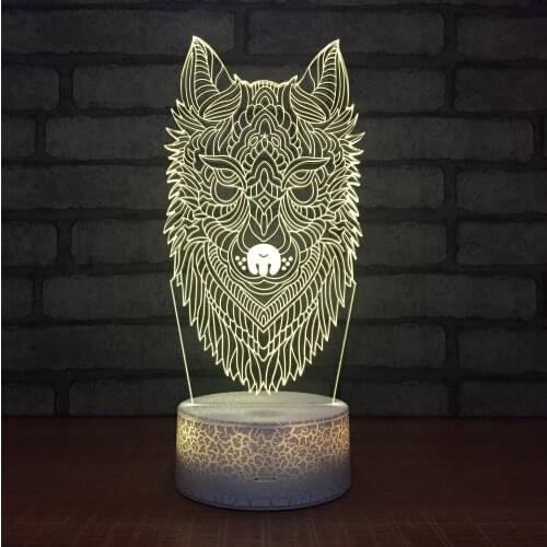 3D Illusion Night Light Colorful Wolf Animal USB LED Table Desk Lamp Children Sleeping Lighting Bedroom Decoration