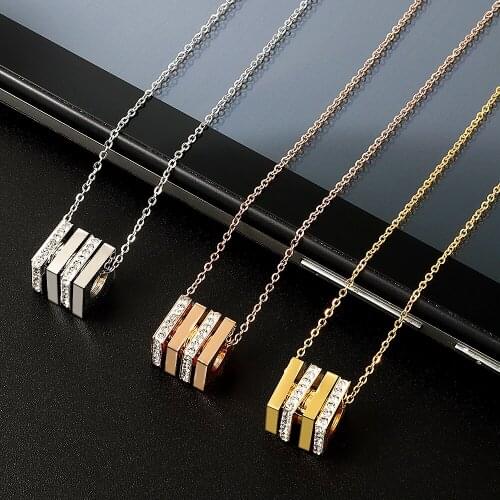 New Brand Multilayer Cube Couple Pendant Women Girls Crystal Necklaces Stainless Steel Fashion Wedding Party Charm Link Collar