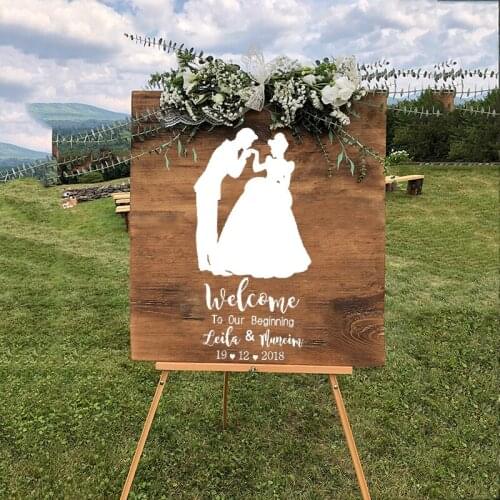 New Design Welcome Sign Wedding Decals Board Stickers Lettering Welcome to our Beginning Personalized Groom Bride Name LC1519