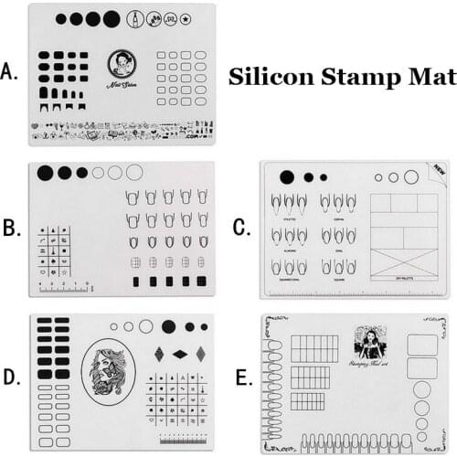 Wholesale 200pcs Professional Nail Art Stamp Work Space Mat 5 Styles Nail Stamping Plate Washable Silicon Guide Printing Table