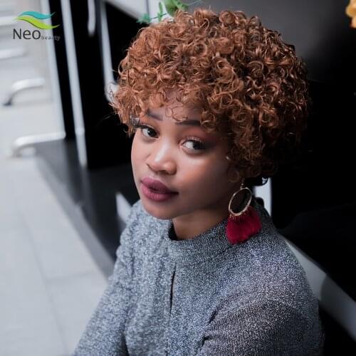 Pixie Cut Curly Human Hair Wig Full Machine Wigs Cheap Human Hair Wigs For Black Women Invisible Curly Short Bob Wig Human Hair