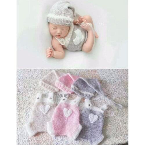 Handmade Mohair Baby Outfits Knitted Sleeper Hat Infant Clothes Girls or Boys Romper Set Newborn Bonnet Props Baby Full Set