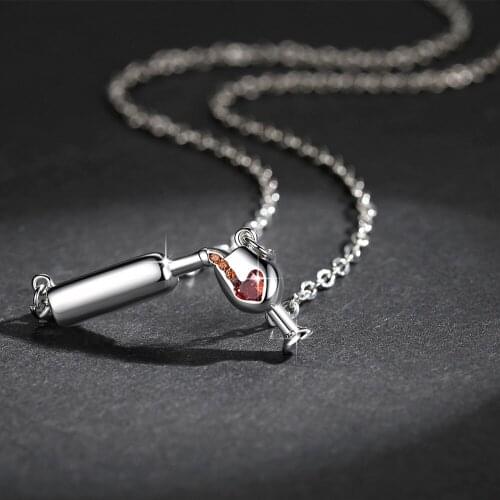Trendy Red Wine Cup Pendant Necklace Copper Zircon Lovely Necklace for Women Girls Party Gifts Jewelry 3 colors