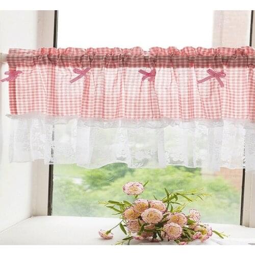 Tulle Sheer Grid Short Roman Window Curtains with Lace embroideryHome Living Room Decoration Voile in the Kitchen Cafe Curtain
