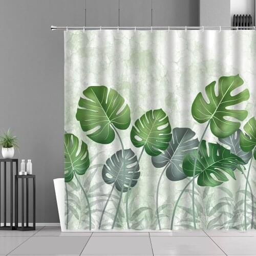 Tropical Plants Green Leaves Shower Curtain Monstera Cactus Banana Palm Leaf Bath Curtains Waterproof Home Bathroom Decor Screen