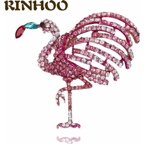 RINHOO Pink Rhinestone Crane Bird Brooches For Women Alloy Sparking Crystal Animal Party Casual Brooch Pins Gifts
