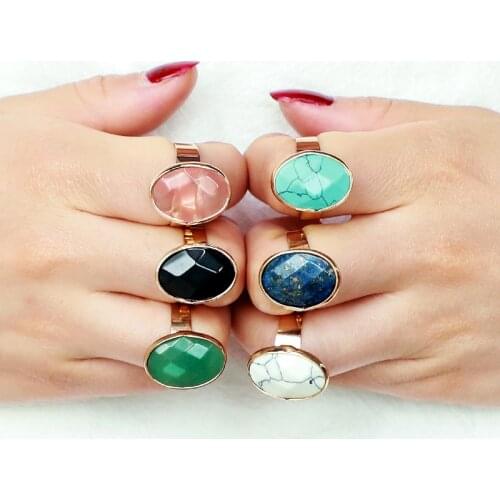 SAY HELLO 2*1.5cm Natural Stones Oval Lapis Lazuli Rings for Women Female Finger Rings Jewelry Ringe Adjustable Size Gifts K5783