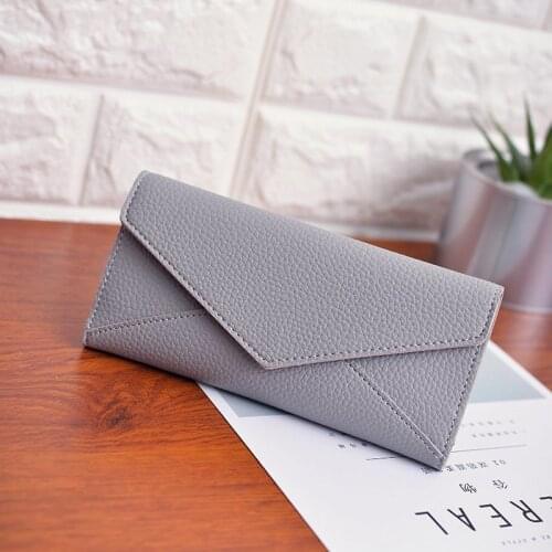 Women Wallets Solid Color Tri-fold Hasp Envelope Coin Purses Female Long Pu Leather Multiple-card Holder Money Clip Clutch Bag