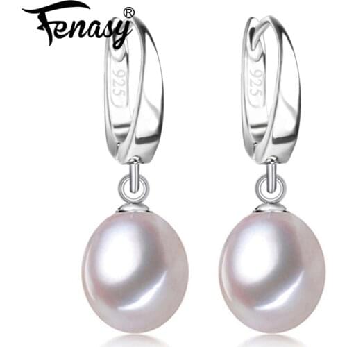 FENASY Natural Freshwater Pearl Earrings For Women Fashion Party CZ Silver Color Female Drop Earrings Fine Jewelry