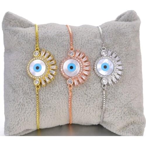 JUWANG Evil Eye Bracelets For Woman Cubic Zirconia Abalone Shell Eyes Charm Chain Bracelet Bangles Fashion DIY Jewelry ojo turco